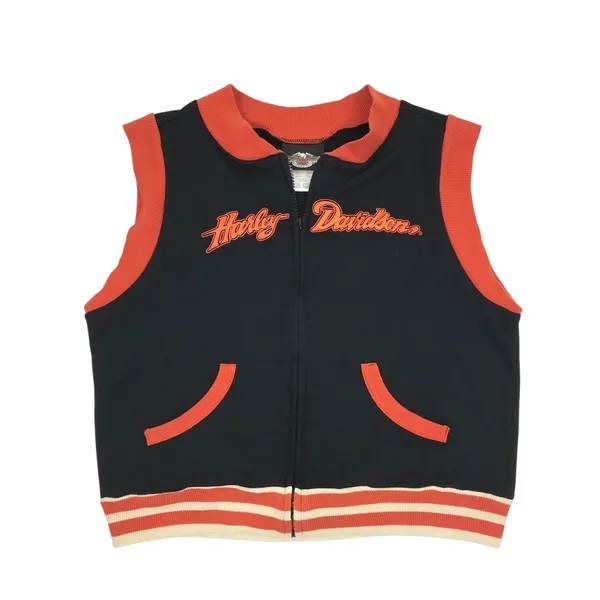 HARLEY DAVIDSON Full Zip Top Women L Black/Orange 2005 Festival Moto Biker VTG - Image 3