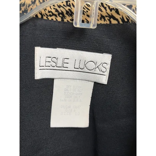 Leslie Lucks Vintage Cropped Blazer Womens 10 Black Leopard Print Cotton Y2K 90s - Image 3