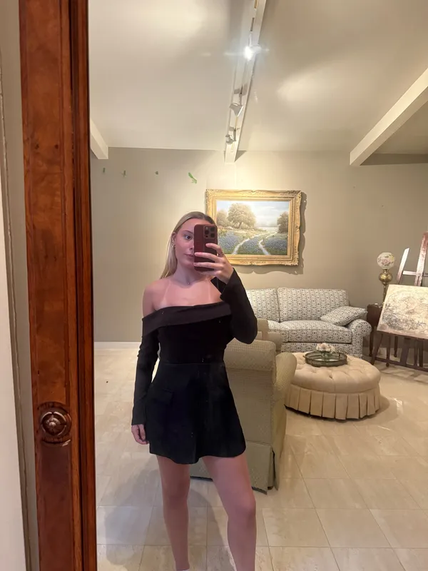 Off Shoulder Long Sleeve Black Dress Size XS - Image 2