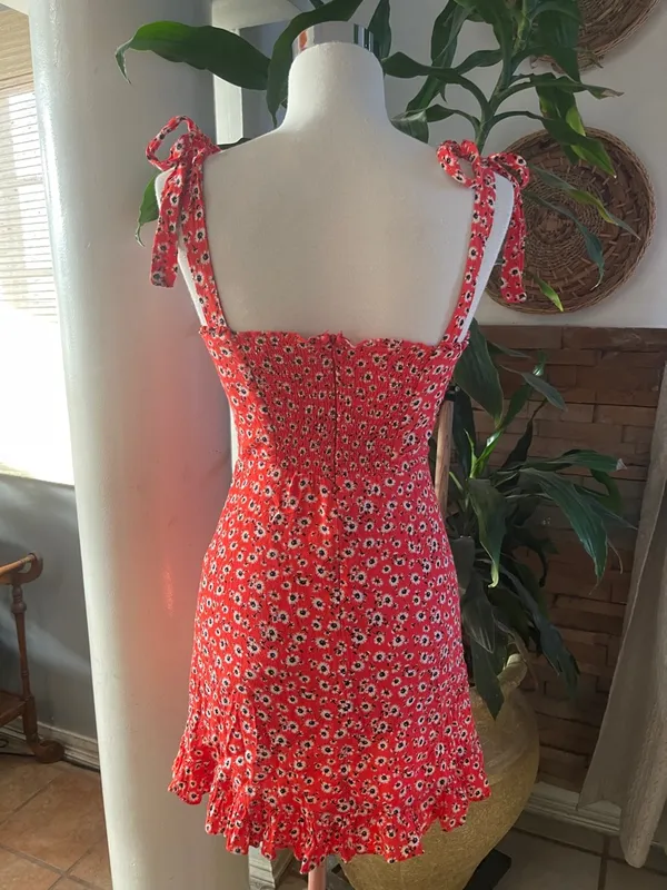Audrey 3+1 Red Floral Tie-Shoulder Mini Dress - Image 3