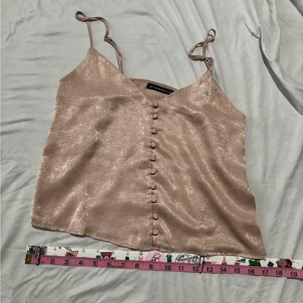 Brandy Melville Blush Pink Shimmery Satin Button Front Cami Top Small Y2K - Image 4