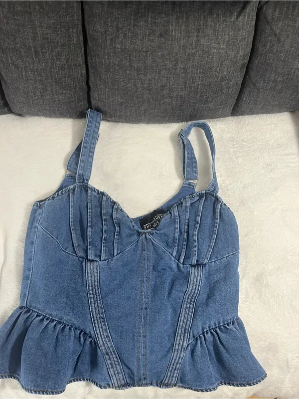 Blue Denim Peplum Zip - Image 4