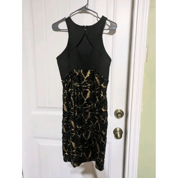 Cache Dress Women Black Gold Sequin Sleeveless Knee Length Cocktail Size 4 - Image 5