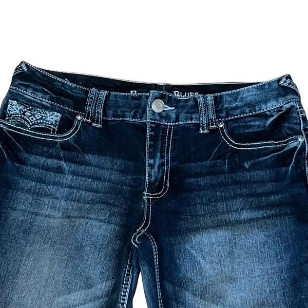 Rhythm In Blues Jeans Womens 10 Blue Denim Capri Rolled Hem Mid Rise Bling‎ Y2K - Image 2