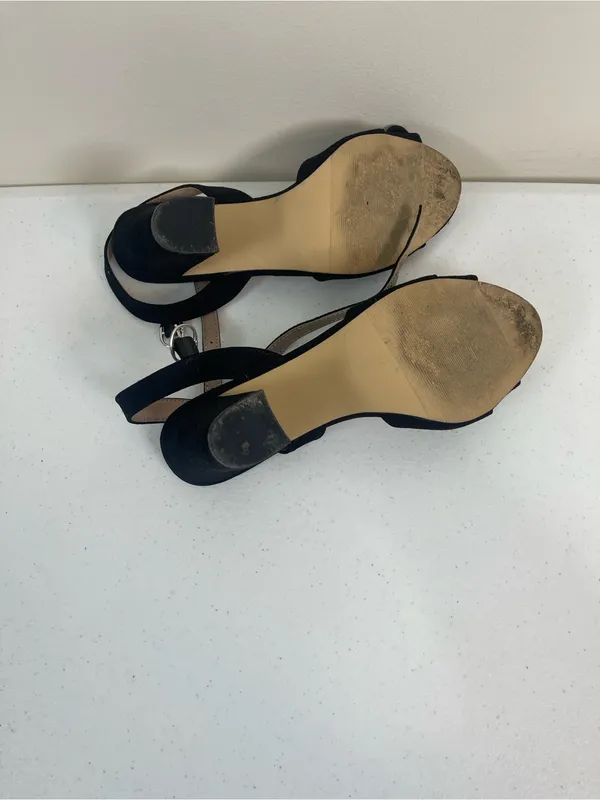 Madden Girl Black Suede Floral Open-Toe Slingback Heels - Image 5