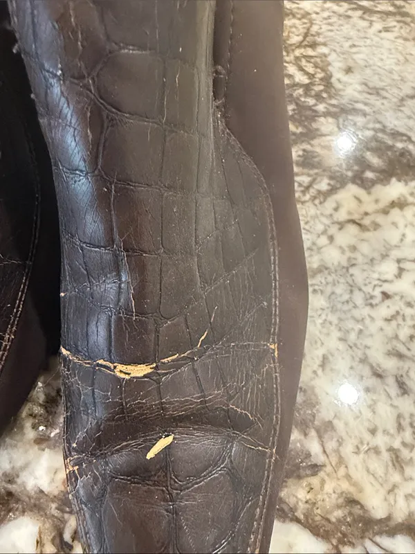 Coach and Four Dark Brown Croc-Embossed Pointed Ankle Boots - Image 5