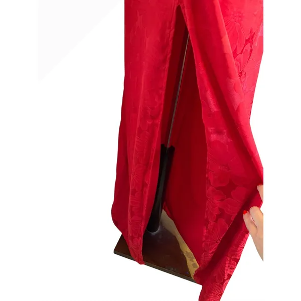 Lulus Chasing Desire Satin Jacquard Maxi Dress Women XL‎ Red Floral One Shoulder - Image 5