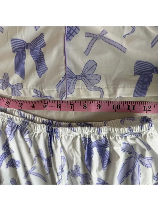 Women's NEW Two Piece Short Sleeve and Shorts Pajamas Purple Size M #260257 - Image 4