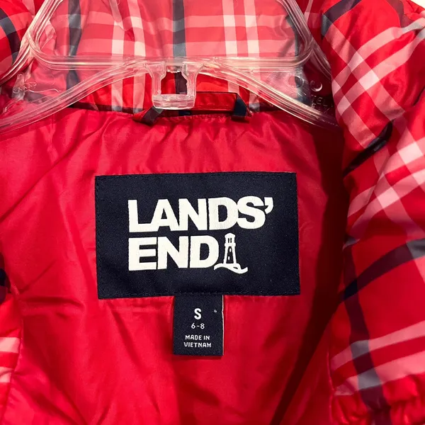 Lands' End Puffer Vest Red Plaid Quilted Down Insulated Women Size Small 6-8 - Image 4