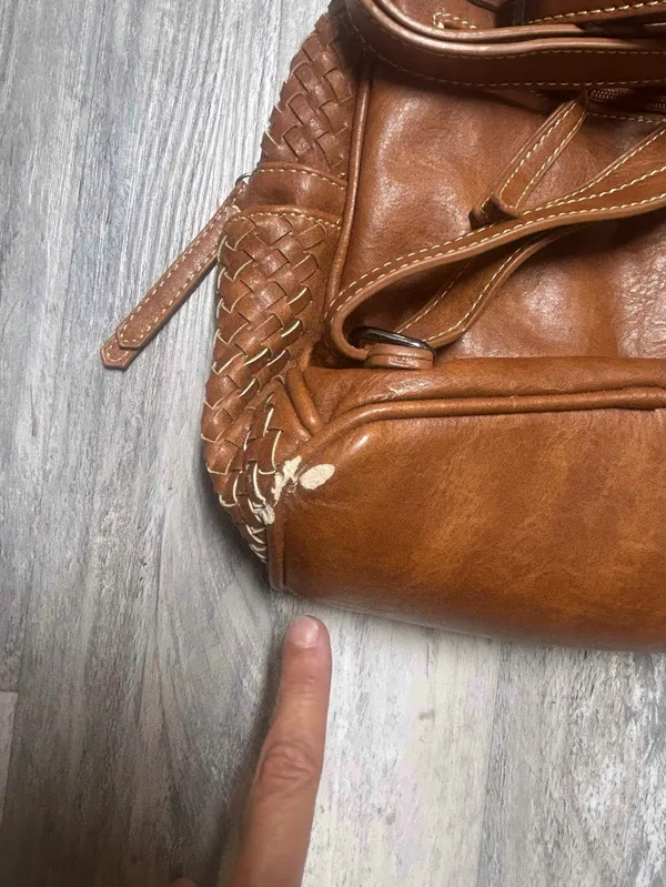 Shomico Certainly Chic Faux Leather Woven Backpack Chestnut See Pic For Flaw - Image 7