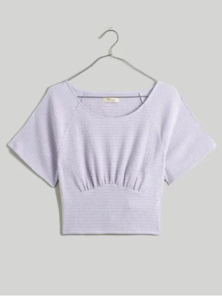 Madewell Shirred Crewneck Short Sleeve Crop Top Dusty Lavender Small - Image 7