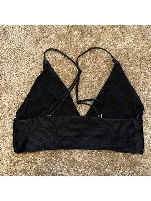 H&M Black Ribbed Triangle Bikini Top Size 6 - Image 3