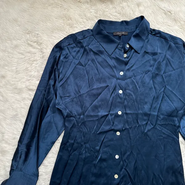 Dress Satin Button-Front Midi Classic Indigo 8 NWT New - Image 8