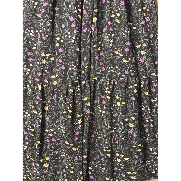 Dark Romantic Maxi Skirt XS Black Purple Floral Tiered Elastic Waist Cottagecore - Image 5