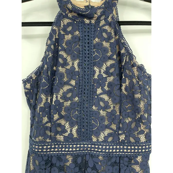 Blu Pepper Womens A-Line Flared Dress Crochet Lace Overlay Blue Medium NEW - Image 10
