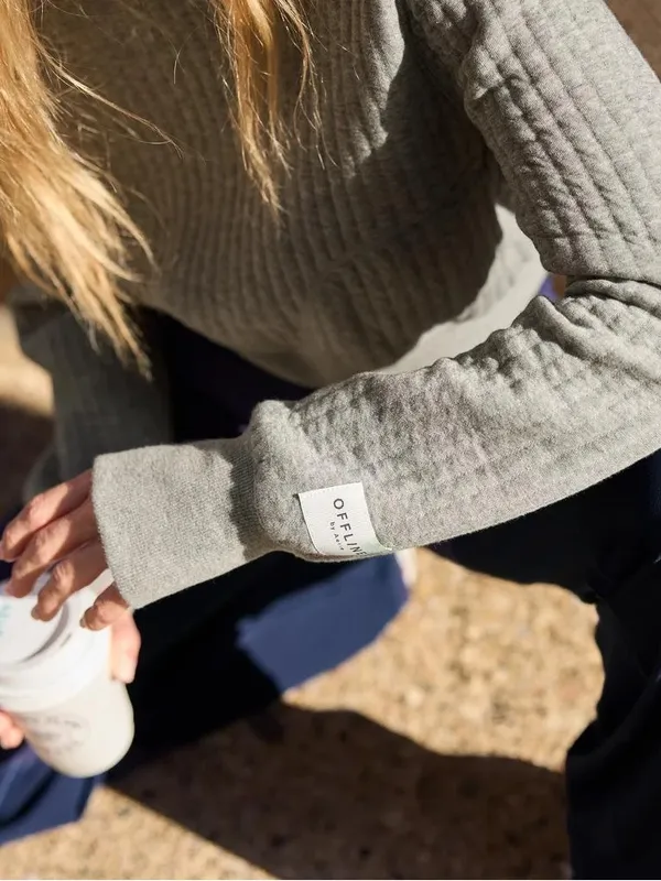 Aerie OFFLINE By Aerie Coffee Run Cropped Hoodie Grey Pullover Ribbed Size M - Image 7