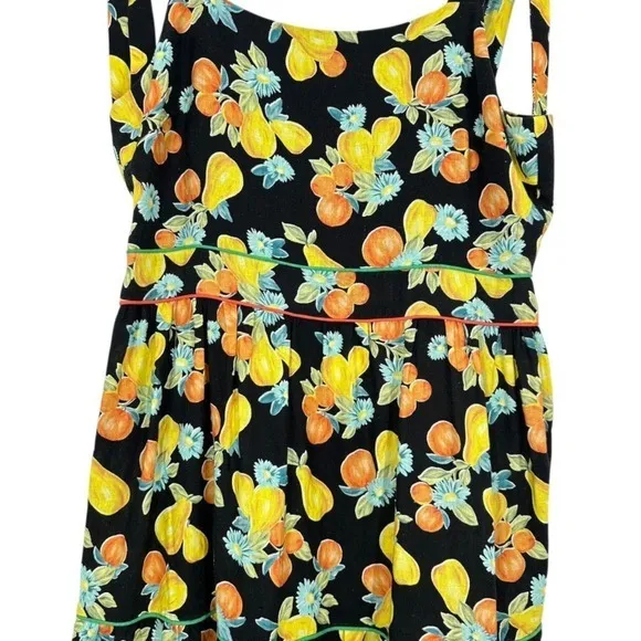Adelyn Rae Black Fruit Floral Print Tiered Midi Dress Tie Shoulder Smocked NWT‎ - Image 13