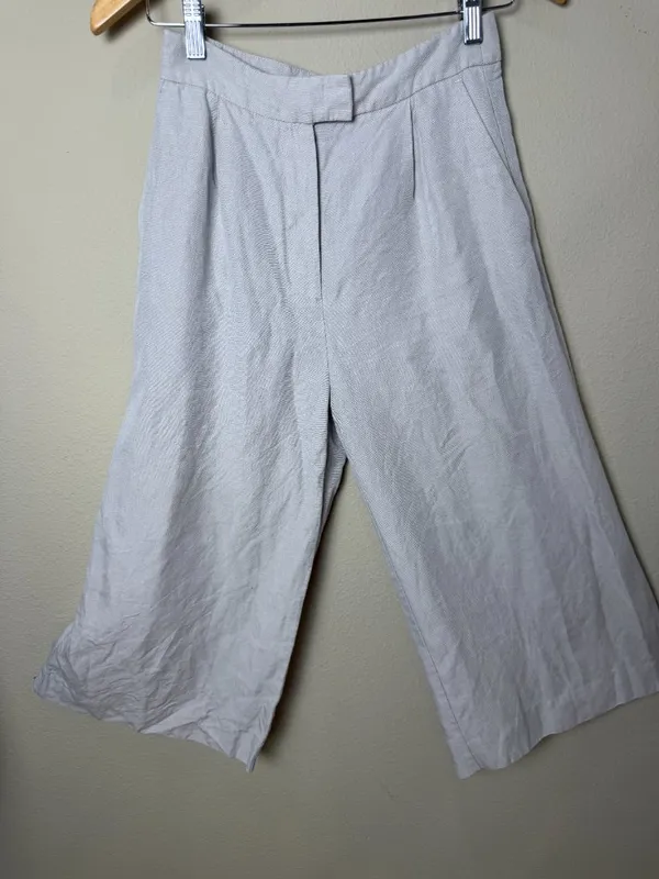 MANGO Suit Cropped Khaki Tan Linen Blend Trousers Pants Size 2 - Image 2