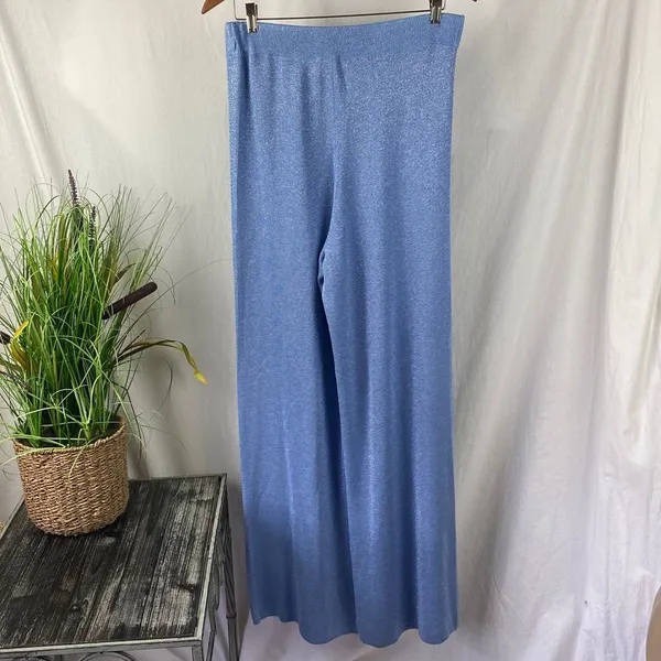 Boston Proper Blue Rhinestone Trim Knit Wide Leg Lounge Pants M - Image 4