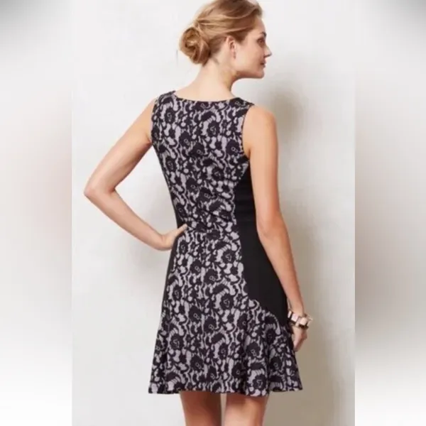 Maeve x Anthropologie Sirena Lilac & Black Lace‎ Fit & Flare Ruffle Dress Medium - Image 3
