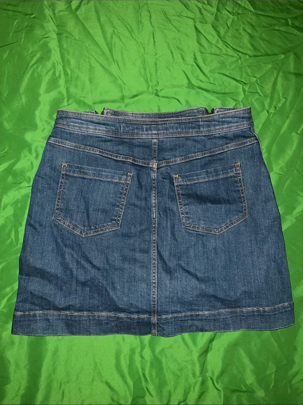 Pilcro and the Letterpress Dark Blue Denim Mini Skirt with Front Zippers size 12 - Image 2