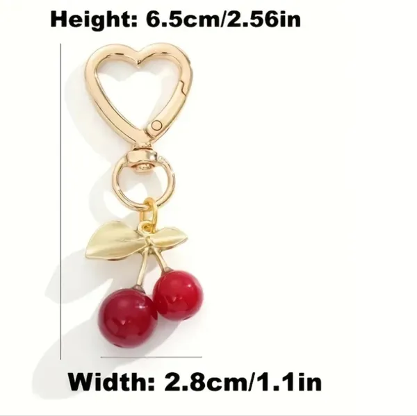 Stylish Gold Heart Cherry Theme Alloy Cherry Keychain with‎ Heart Clip - Image 3