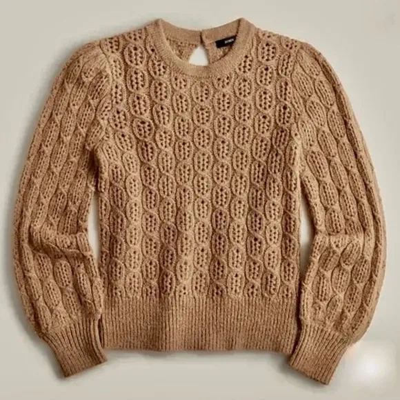 NWT!! J. CREW Balloon Sleeve Cable Knit Sweater Pale‎ Clay Tan Brown X-Small - Image 7