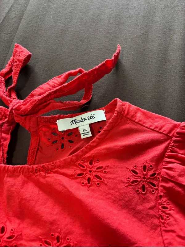 Madewell Red Eyelet Peplum Blouse - Image 6