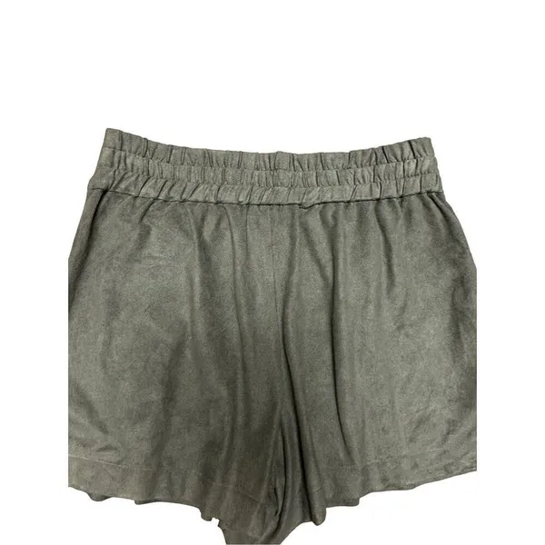 1.STATE Women's‎ High Waist Shorts Vegan Faux Suede Pleated Olive Earth Sz S - Image 7