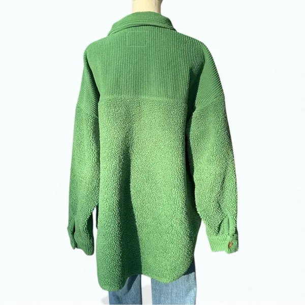 American Eagle Teddy Shacket Jacket Women’s L Green Button Front Cozy Overshirt - Image 4
