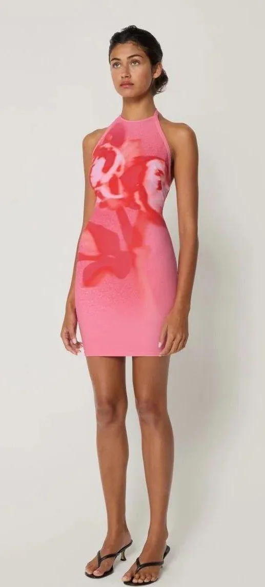 KHY Smooth Stretch Halter Mini Dress Pink - Image 2