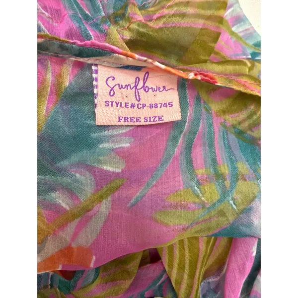 Sunflower Kaftan Swim Cover Up Womens Free Size Pink Tropical Sheer Chiffon Boho - Image 5
