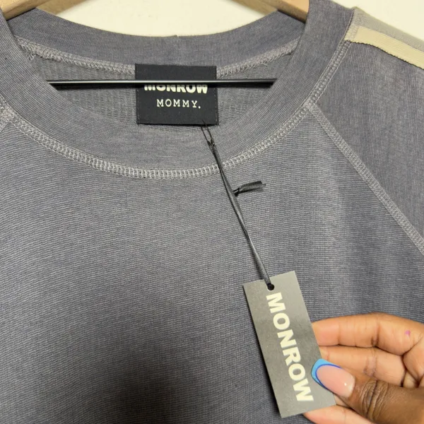 NEW Monrow‎ Mommy Women Cotton Dress L Grey Raglan Long Sleeve Stripe Casual - Image 6