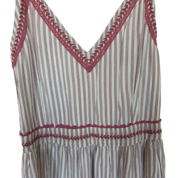 Japna maxi dress Casual Style pink and white stripes with embroidery - Image 2