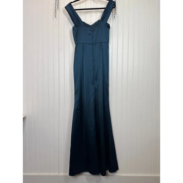 NWOT Lulus Stunning Arrival Dark Teal Satin Off-The-Shoulder Maxi Dress Size M - Image 5