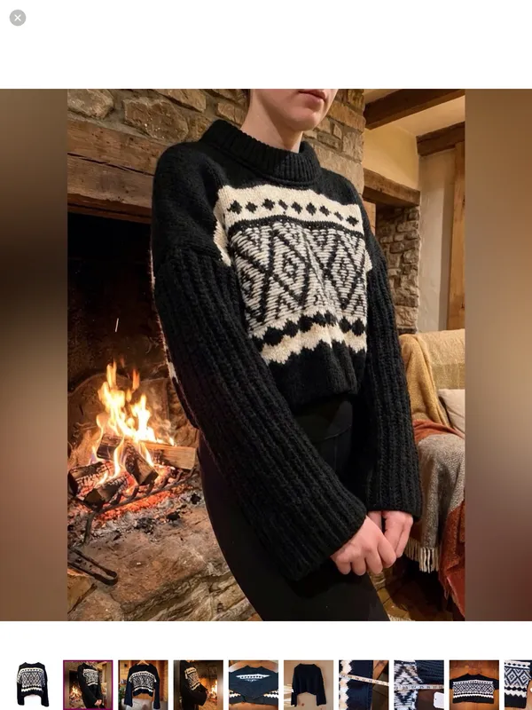 Altar'd State Geometric Fair Isle Cropped Sweater Black White Size M - Image 11