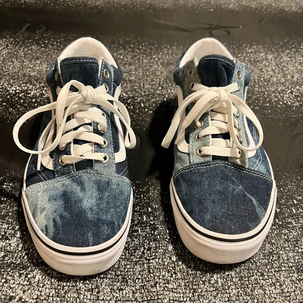 Womens 10 Vans Old Skool Acid Wash Denim Lowtop Skate Shoes- Blue/White - Image 3