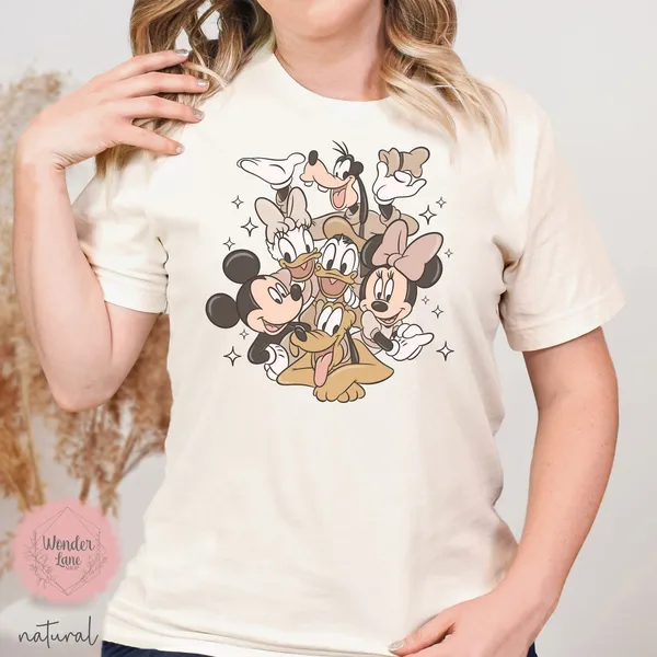 Disney Mickey Mouse & Friends T-Shirt Adult XXL Cream Retro Graphic Tee - Image 4