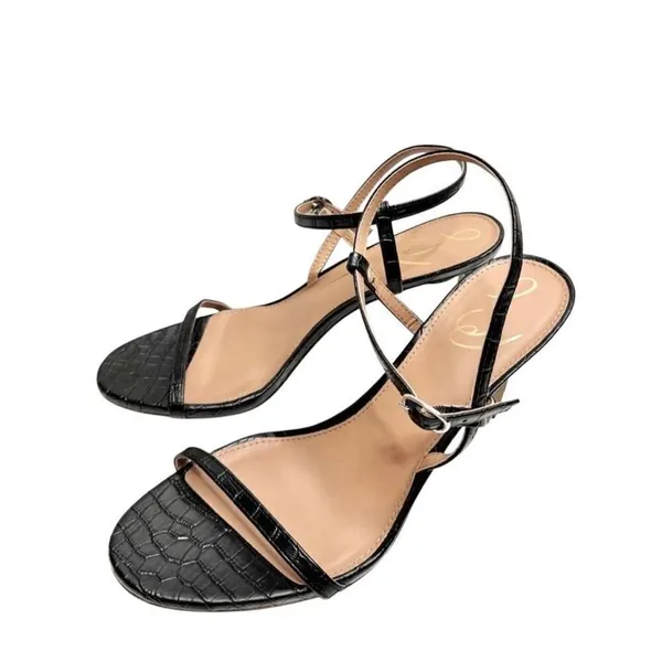 Sam Edelman Sandals Size 9.5 Black‎ Croc Embossed Dara Open Toe Heels - Image 2