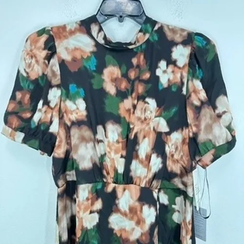 Julia Jordan Size 12 Dark Floral Midi Dress Short Sleeve Fall Wedding Guest Chic - Image 4