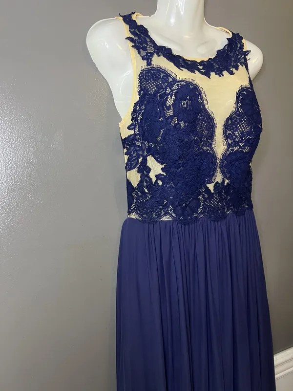 Sherri Hill Dress Womens 8 Blue Lace Illusion Bodice Open Back Maxi Formal Prom - Image 6