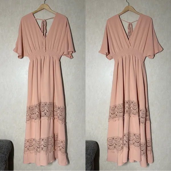 Baltic Born Women’s Vera Maxi Dress V-Neck Wedding Bridesmaid in Salmon XL - Image 3