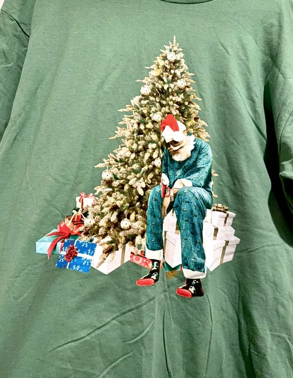 Spectra Graphic Christmas T- Shirt Santa Decked Out By The Christmas Tree - Image 2