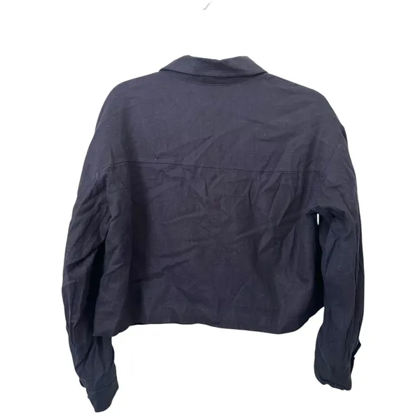 ZARA Linen‎ Short Jacket Navy Blue Medium - Image 3