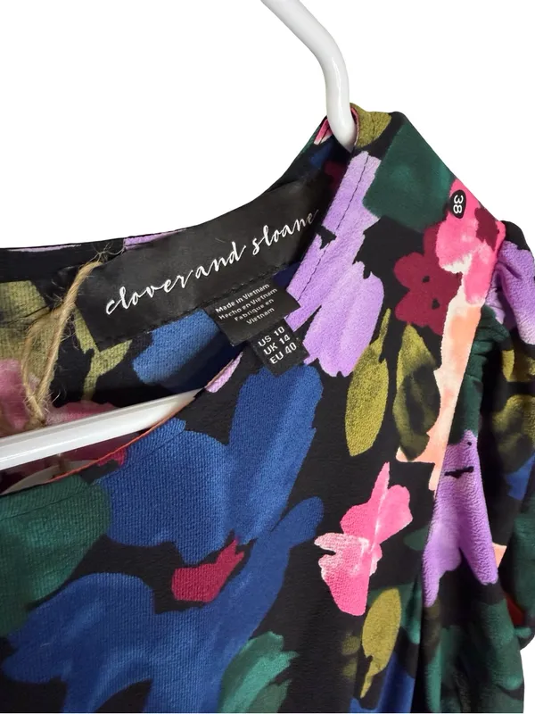 🌺✨Clover & Sloane Floral Puff Sleeve Midi‎ Dress Black Multicolor Size 10✨🌺 - Image 4