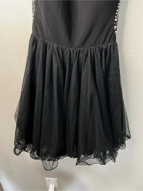 Blondie Nites Stacy Sklar 56671 Black Pearl Embellished Open Back Mini Dress - Image 5