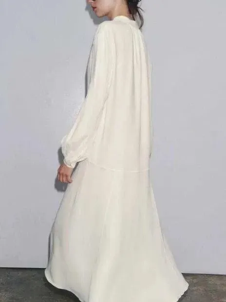 Zara ZW Collection Oyster White V-Neck Tie Front Long Sleeve Midi Dress Large - Image 13