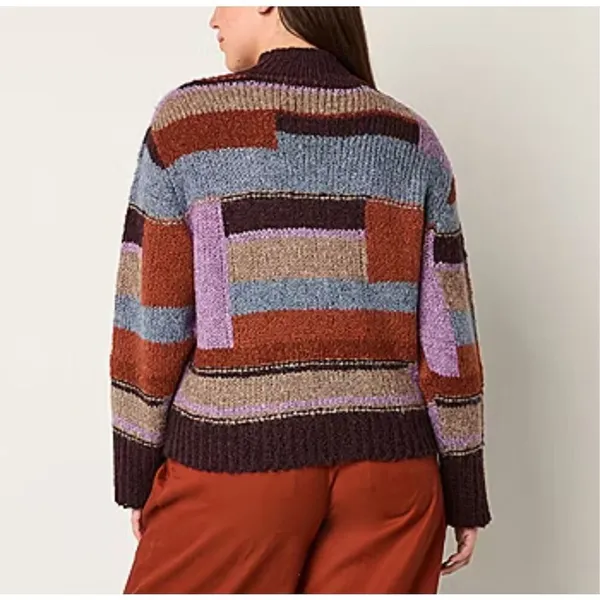 NWT a.n.a. Women’s Patchwork Sweater Large Colorblock Long Sleeve Boho Brown NEW - Image 2