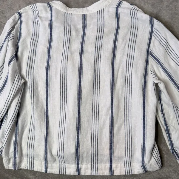 BOHO Flare Bell Sleeve Lace Up Tie Front Top Womens‎ L Striped Popover Cropped - Image 8