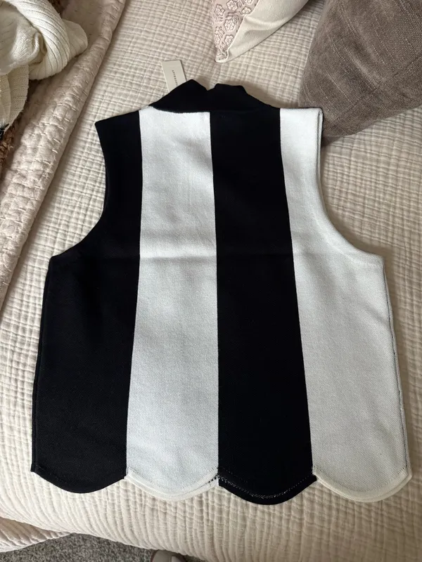 Maeve Black and white striped Scalloped Turtleneck Sweater - Image 6